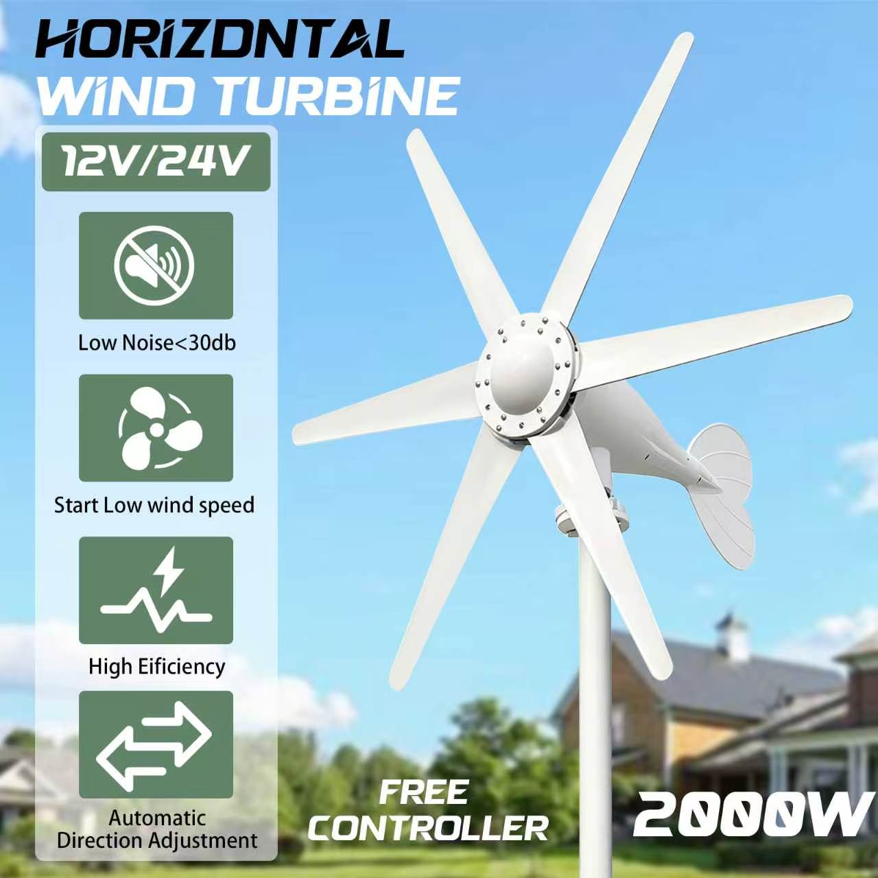 Wind Turbine Generator Kit 2000W - Pengiriman Lokal AS EKPAOWE 2000W 12/24V